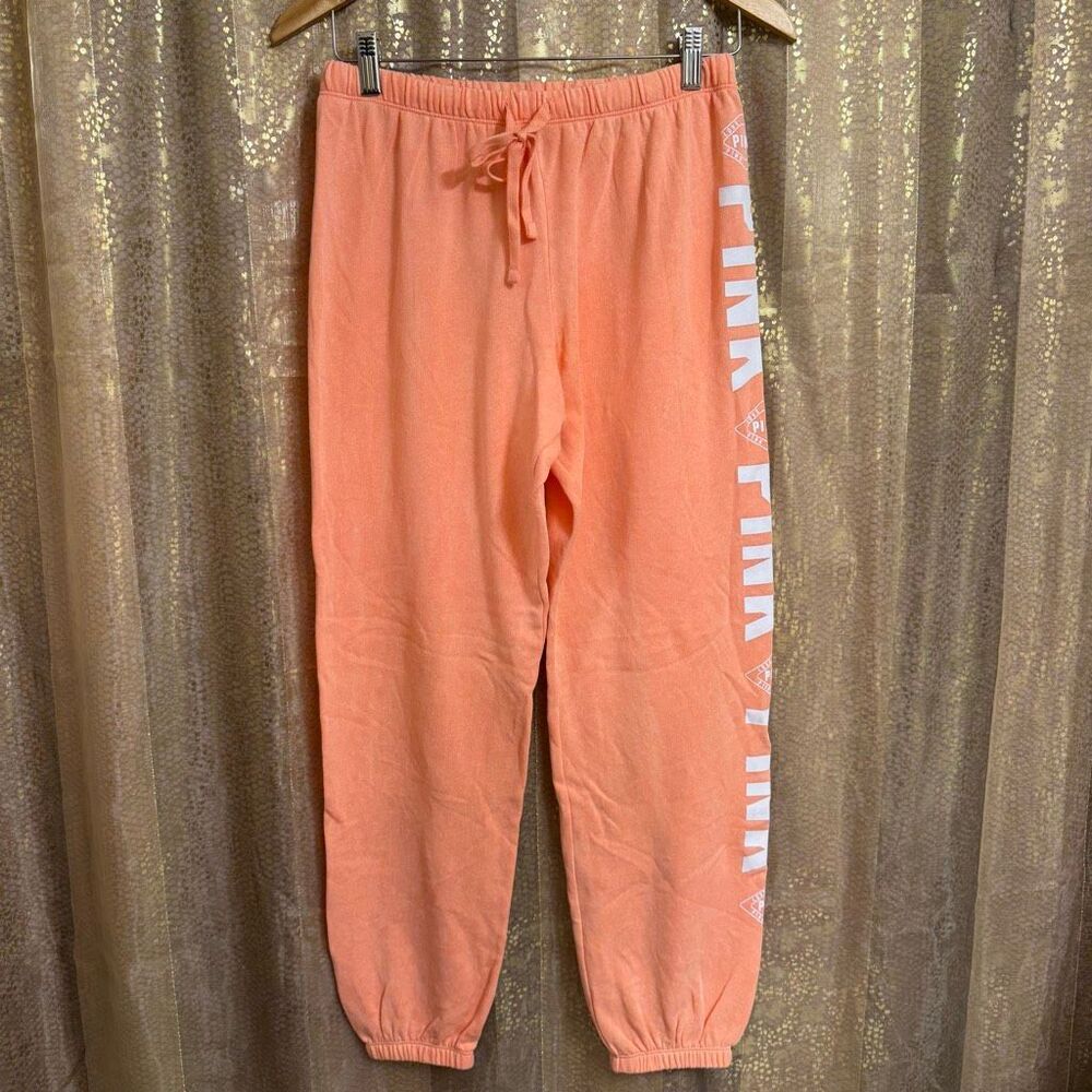 PINK Victorias Secret Orangey Peach Fleece Jogger Sweatpants Medium